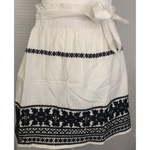 topshop womens white skirt black embroidered short 100% cotton elastic waist